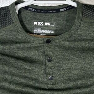 MSX By Michael Strahan‎ Green Performance Geo Knit Long Sleeve Shirt Mens M NWT